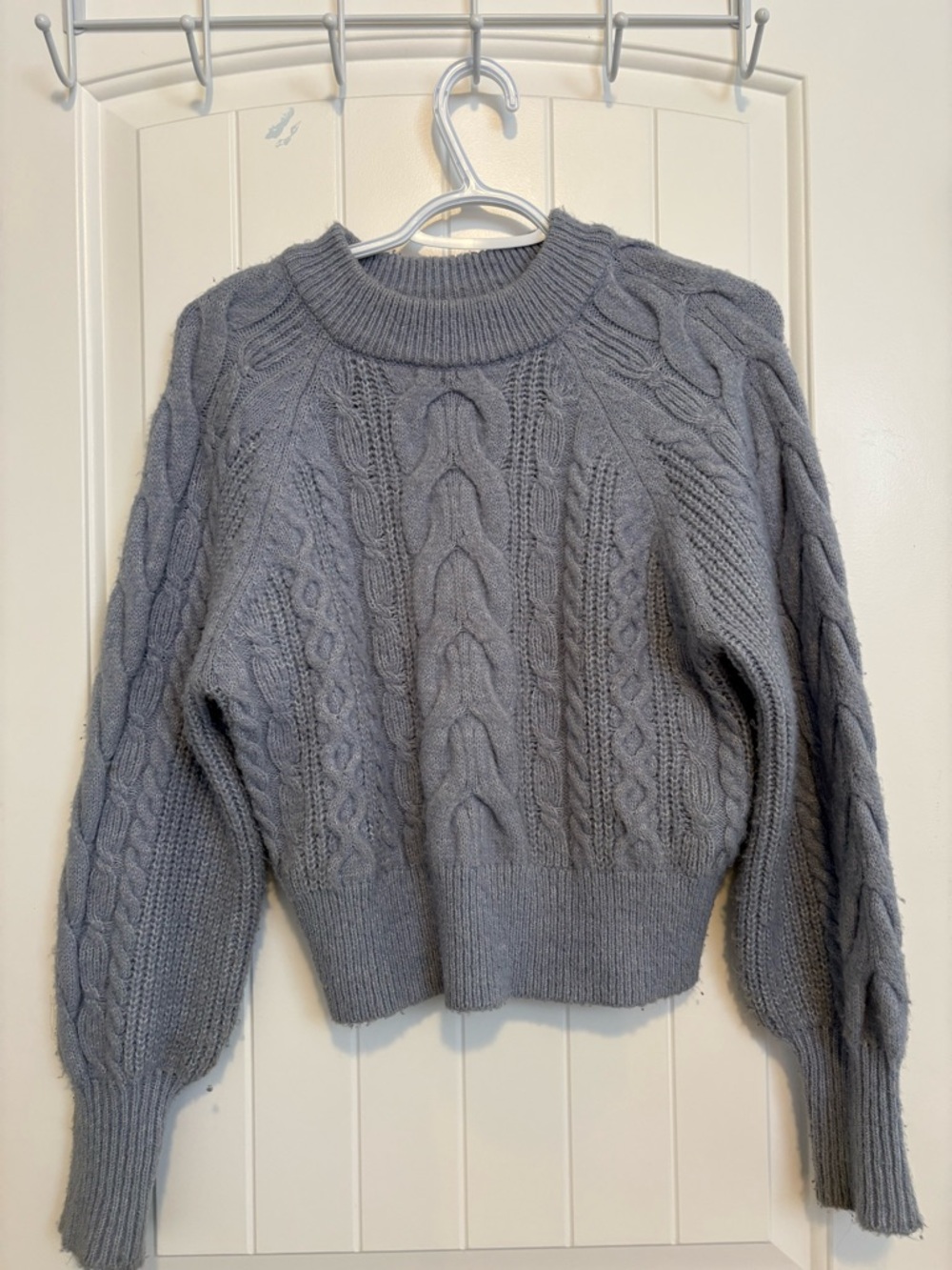Dynamite Gray Cable Knit Crewneck Sweater